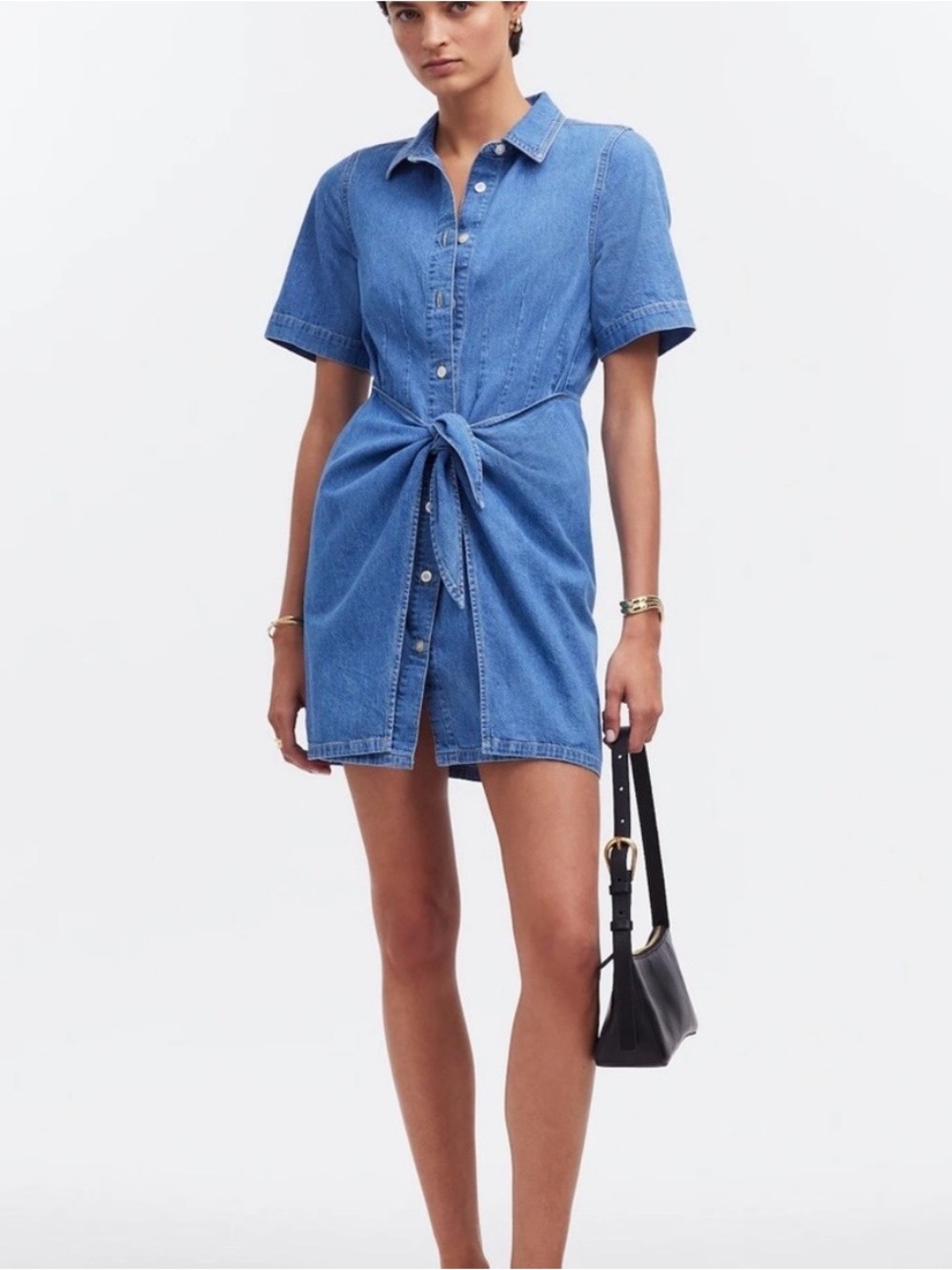 Madewell Blue Denim Tie-Waist Mini Dress
